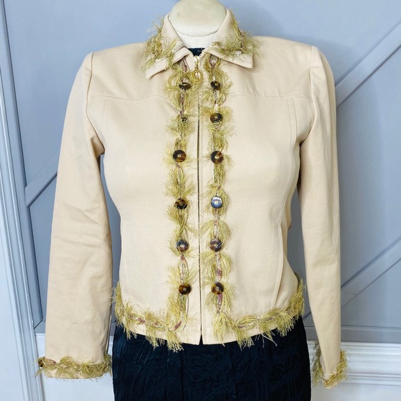 St. John by Marie Gray Vintage Beige Collared Full Zip Jacket‎ Size Small - Picture 3 of 16